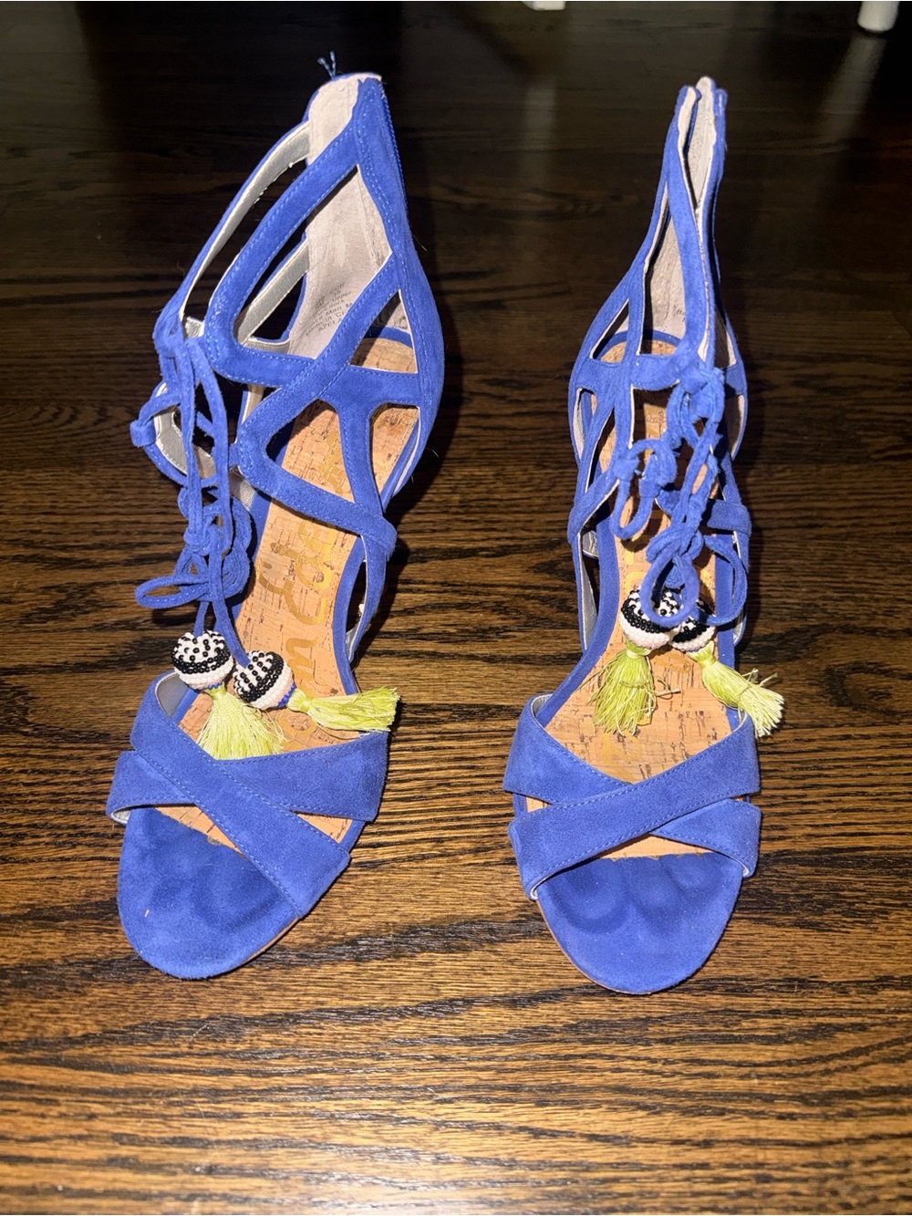Sam Edelman Royal Blue Suede Lace-Up Heels with Tassels